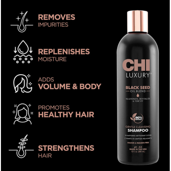 Шампунь деликатного очищения с маслом черного тмина Luxury Black Seed Oil Shampoo CHI 