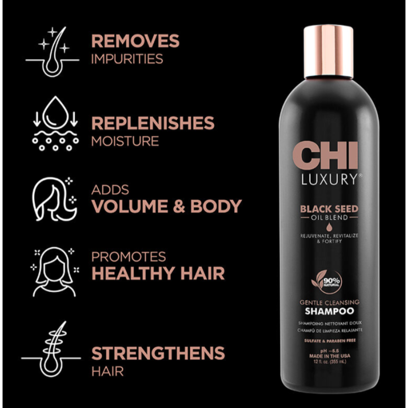 Шампунь деликатного очищения с маслом черного тмина Luxury Black Seed Oil Shampoo CHI 